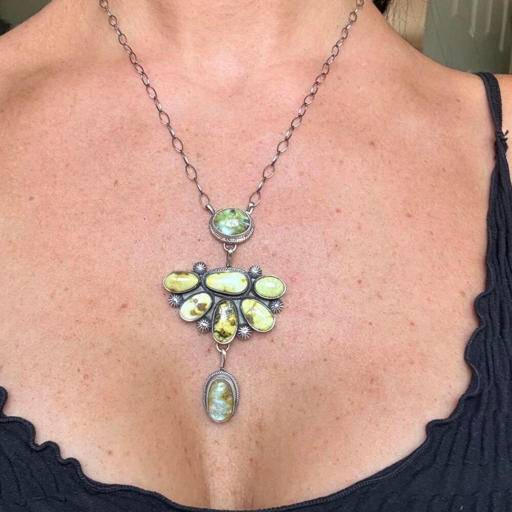 Native handmade sterling silver big palomino triple tiered necklace